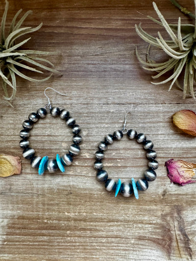 Hoops Earrings - American Rodeo Collection - Sterling Silver Pearls & Turquoise