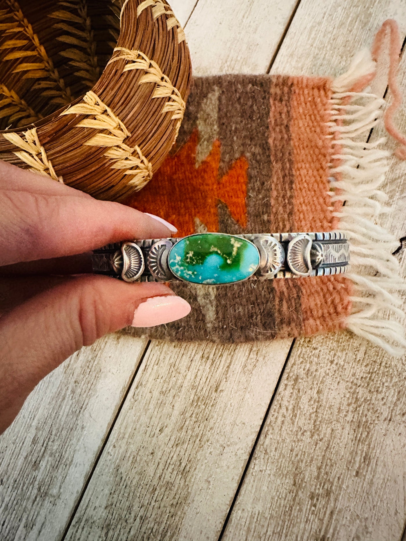 Navajo Sonoran Mountain Turquoise & Sterling Silver Cuff Bracelet