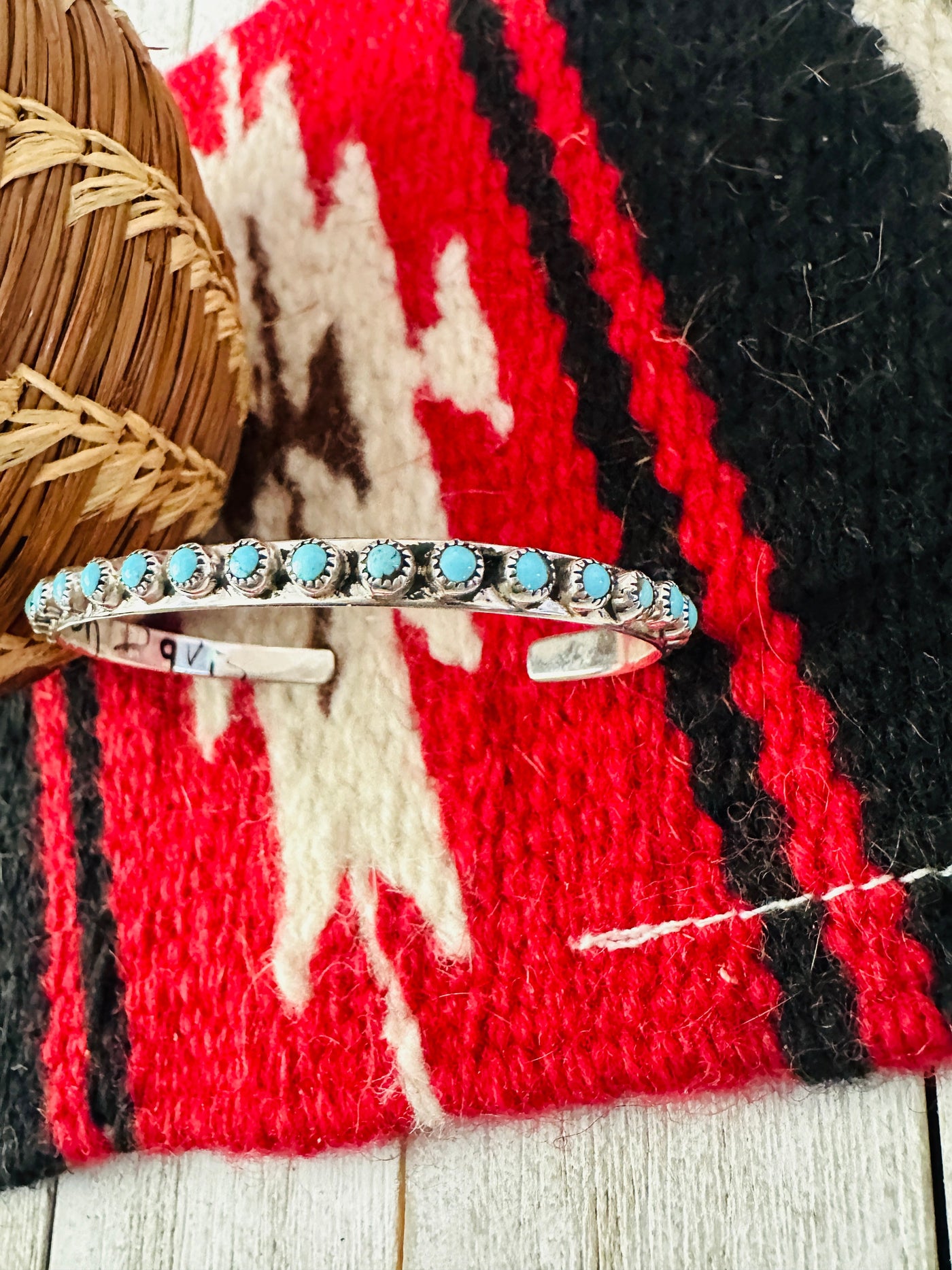 Handcrafted Petit Point Cluster Turquoise & Sterling Silver Cuff Bracelet