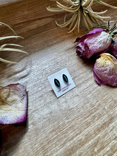 Mini Inlay Earrings – Kingman Turquoise – Sterling Silver – Zuni Made