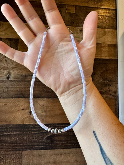 Purple shell heishi choker with Sterling Silver Pearls