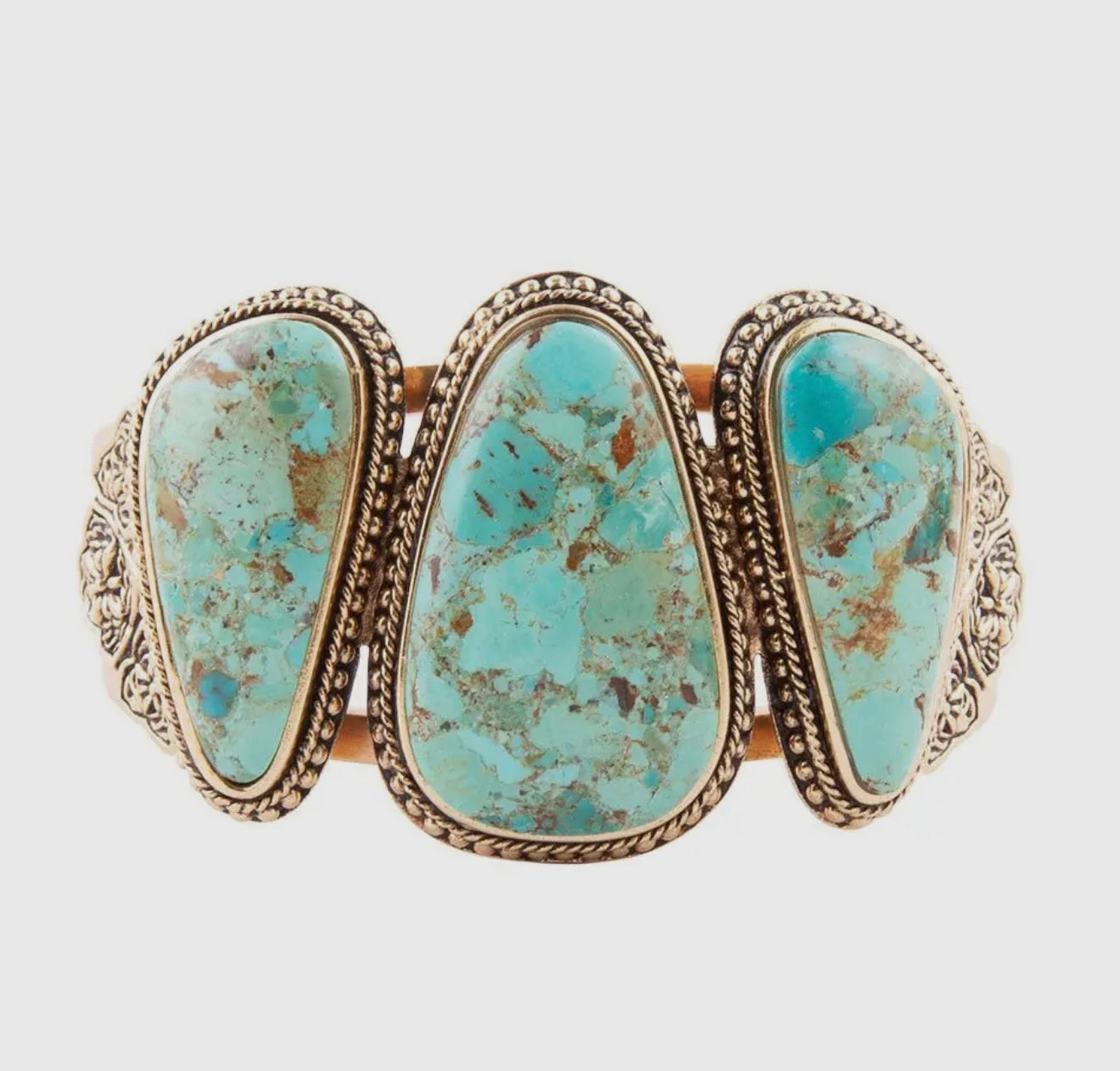 “The Golden Collection” 3 Stone Statement Cuff Handmade Natural Turquoise Gold Plated Adjustable Bracelet Cuff