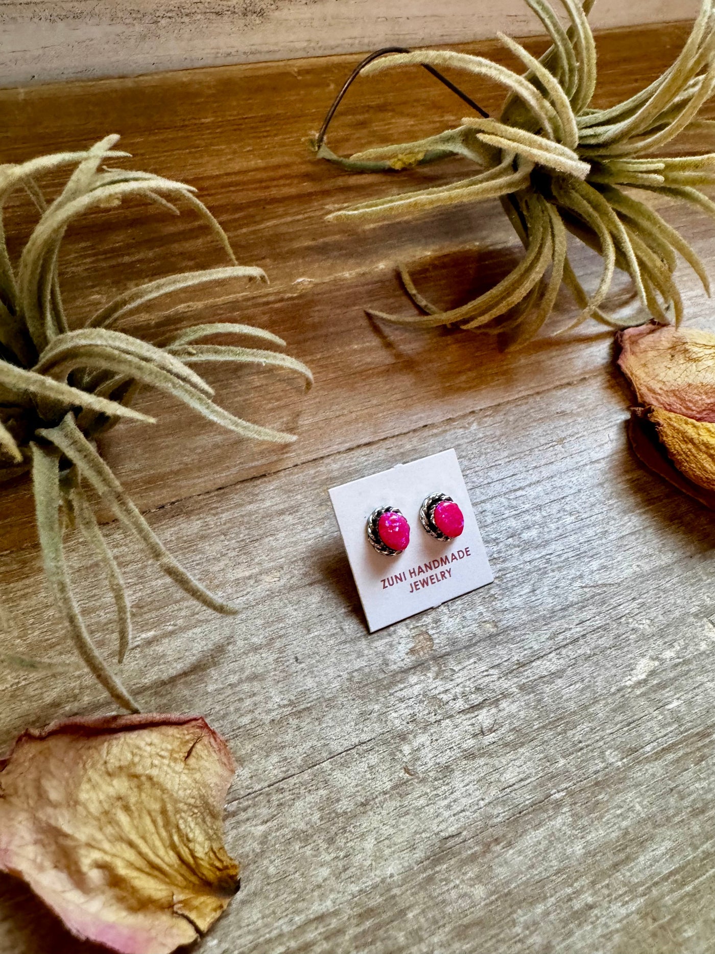Mini Oval Pink Opal Stud Earrings – Zuni Handmade, Sterling Silver