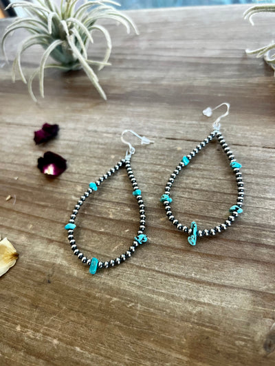 3 mm teardrop earrings Sterling Silver pearls with blue turquoise nuggets