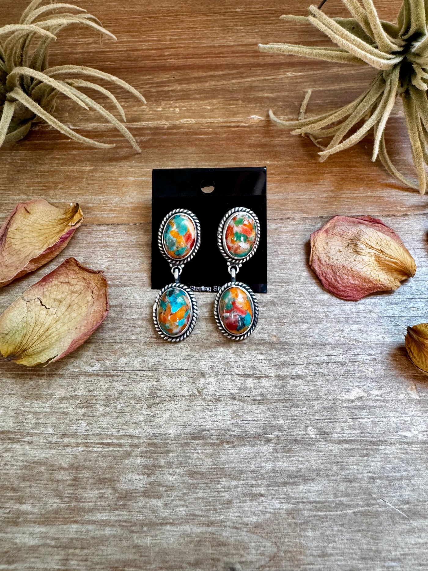 Mojave Spiny Oyster & Turquoise Dangle Earrings – Sterling Silver, USA Made, Post Top