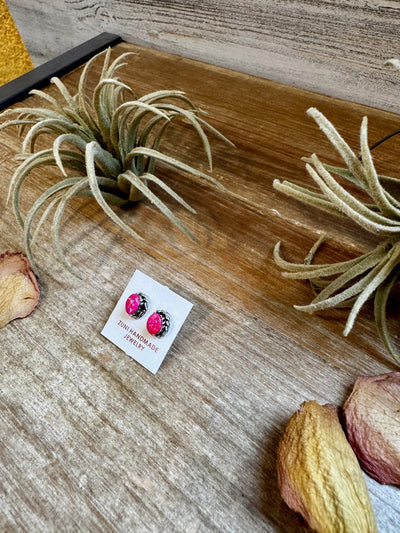 Mini Oval Pink Opal Stud Earrings – Zuni Handmade, Sterling Silver
