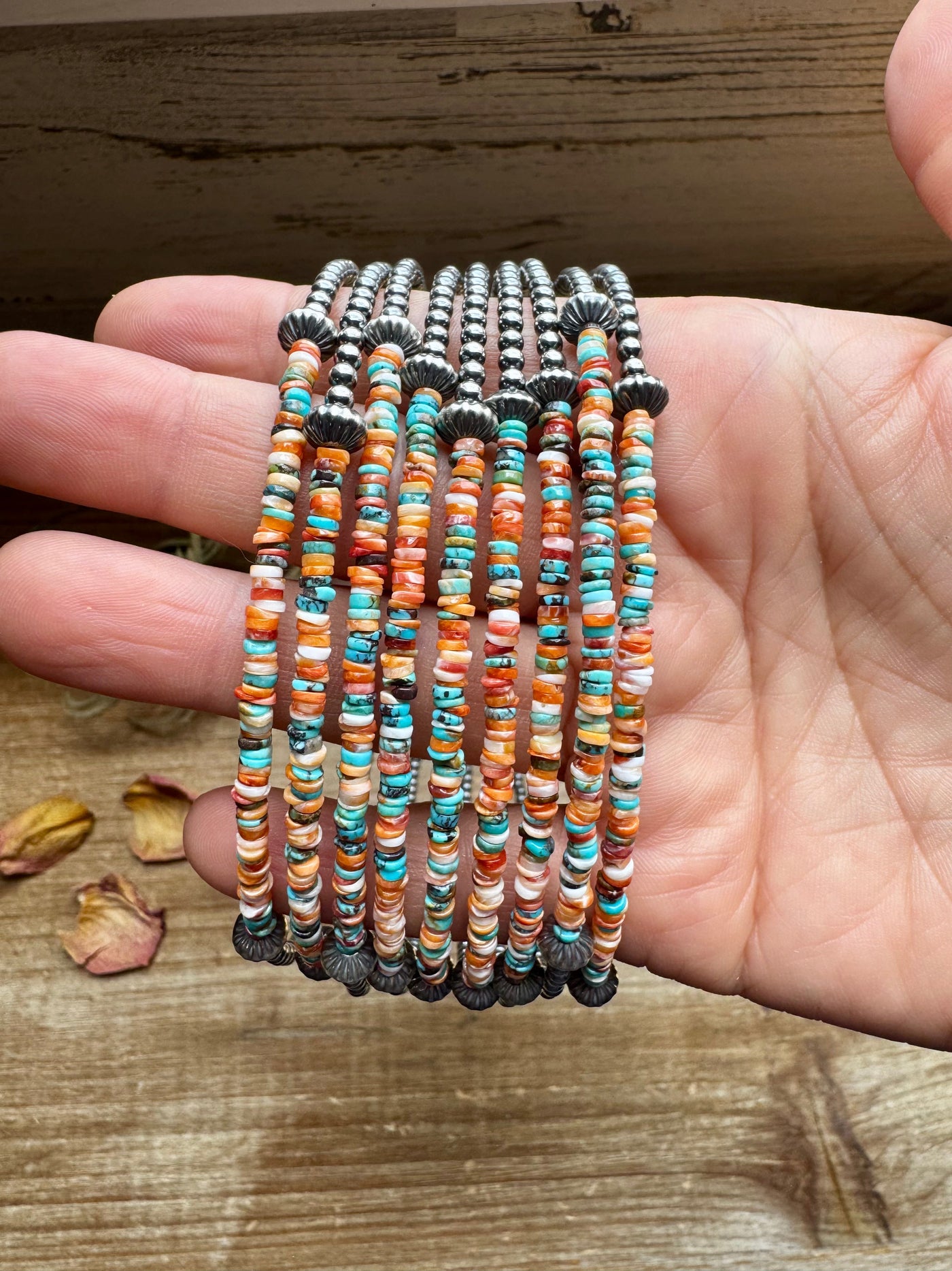 Sterling Silver Pearl Choker with Extra Spiny Oyster & Turquoise Heishi
