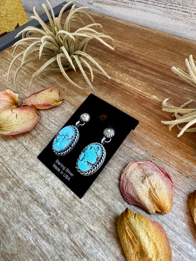 Golden Hill Turquoise Dangle Earrings – Sterling Silver, Post Style, USA Made