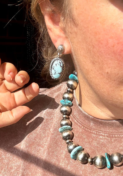 Golden Hill Turquoise Dangle Earrings – Sterling Silver, Post Style, USA Made