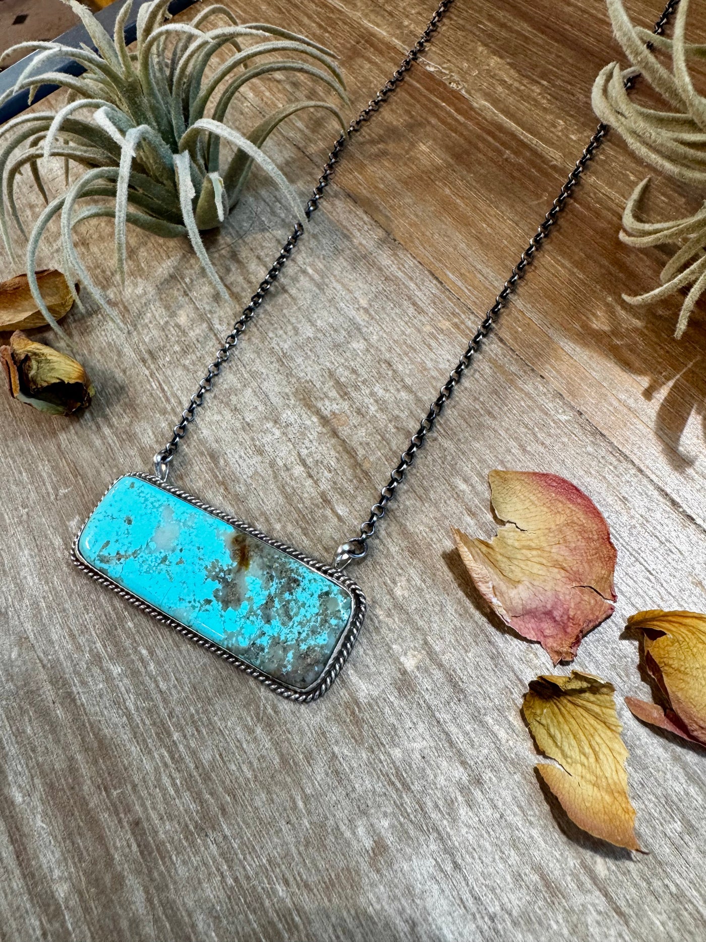 Kingman Turquoise Bar Necklace – 20.5" Sterling Silver – Stamped Larry Etcitty