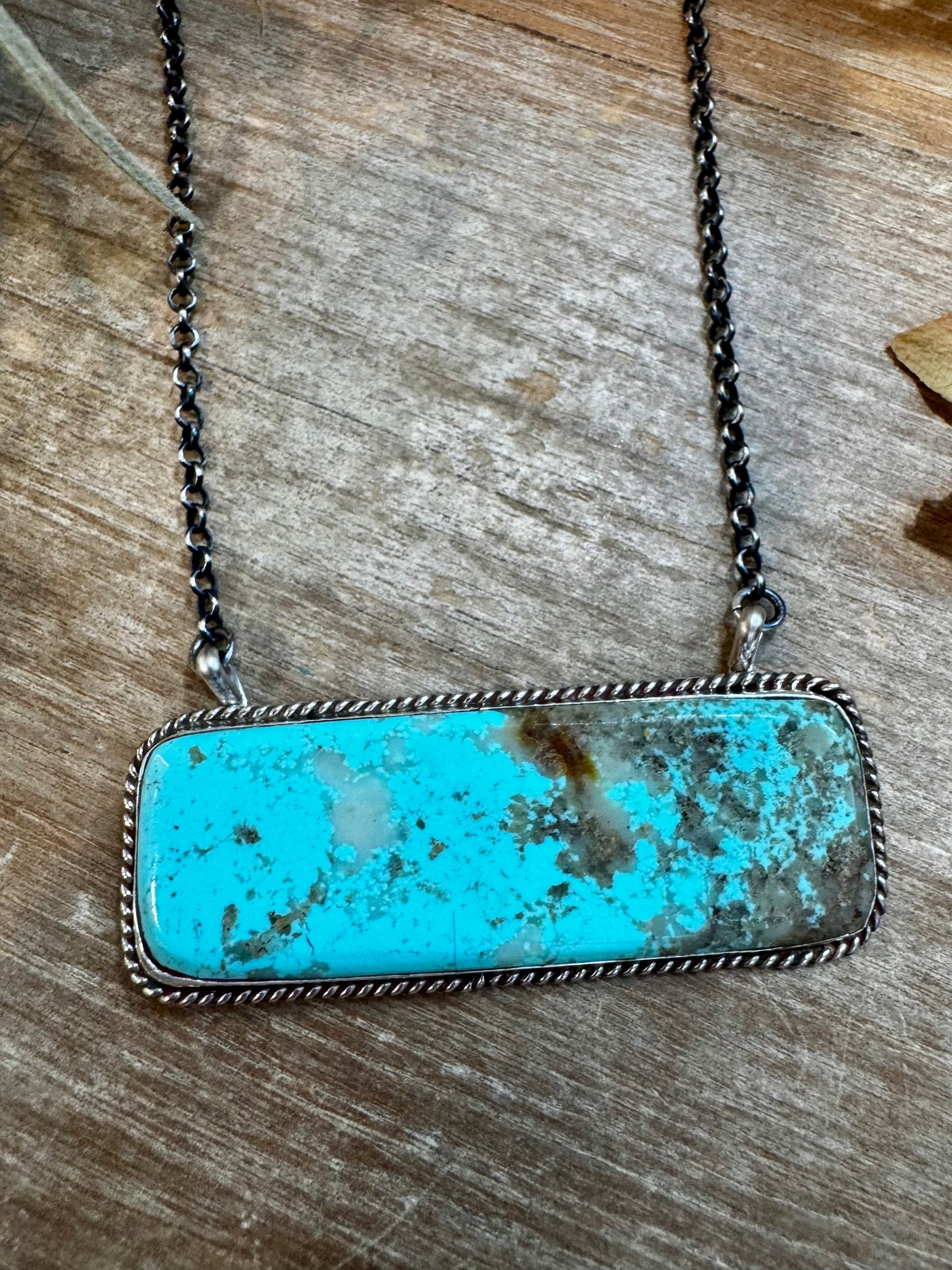 Kingman Turquoise Bar Necklace – 20.5" Sterling Silver – Stamped Larry Etcitty
