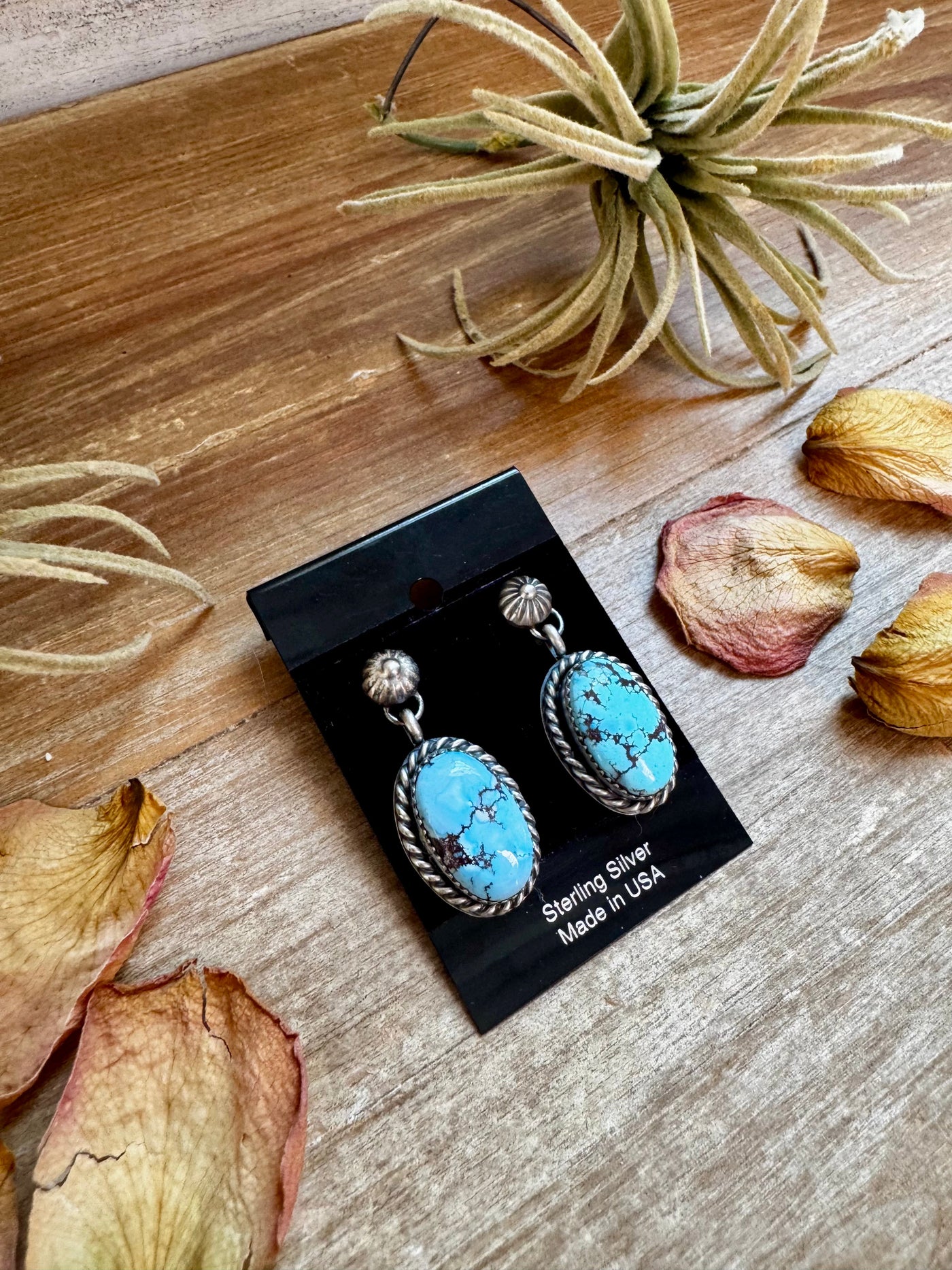 Golden Hill Turquoise Dangle Earrings – Sterling Silver, Post Style, USA Made
