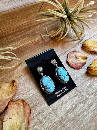 Golden Hill Turquoise Dangle Earrings – Sterling Silver, Post Style, USA Made