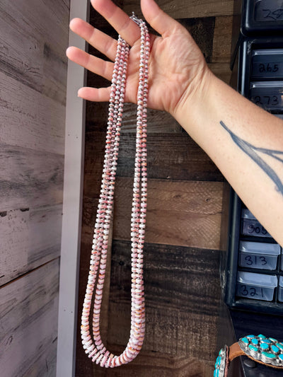 Pink Conch & Sterling Silver Pearl Necklace – 32” Long