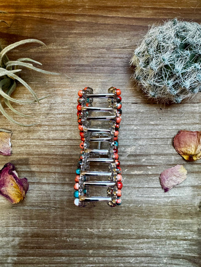 Orange & Turquoise bow hair clips
