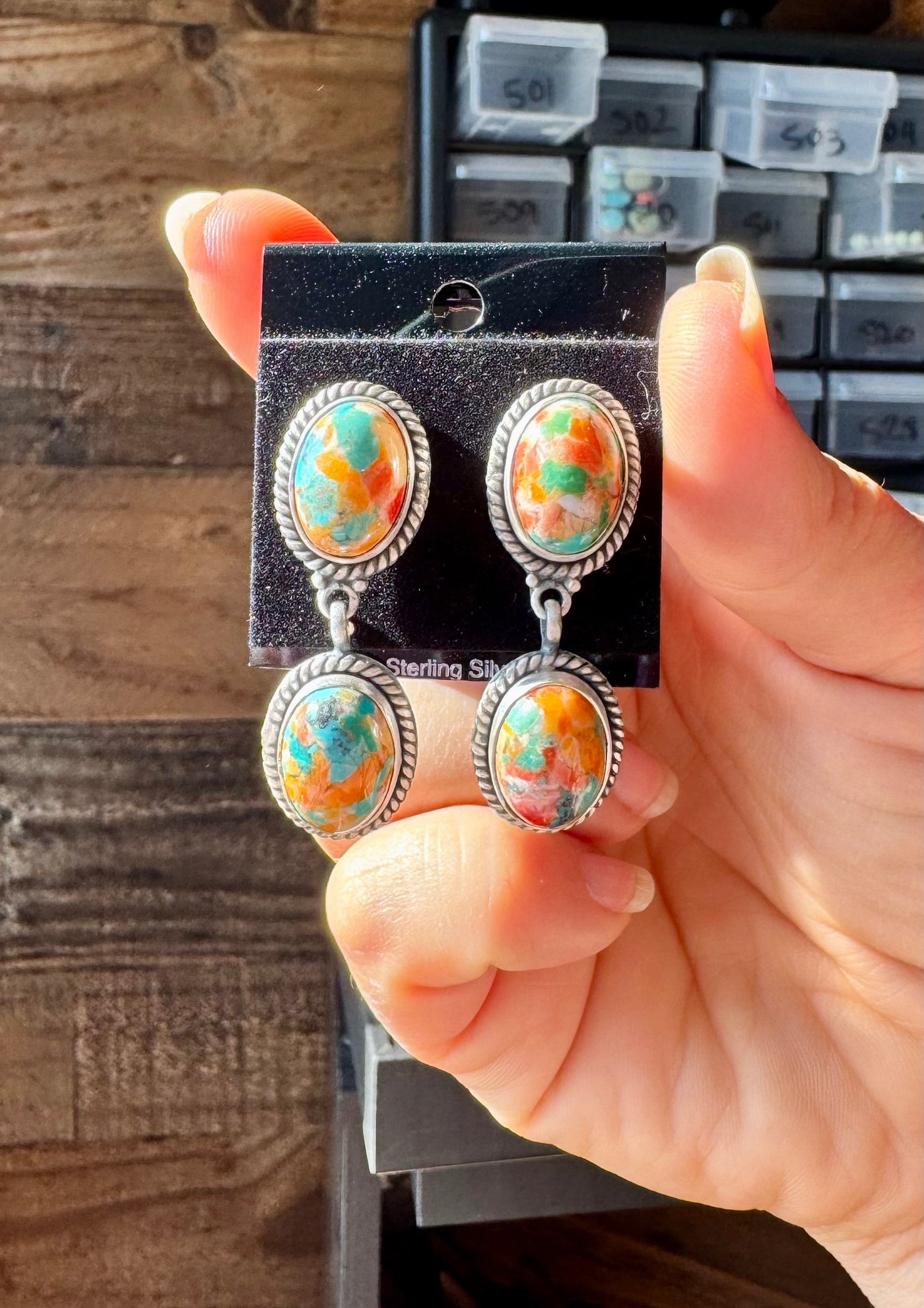 Mojave Spiny Oyster & Turquoise Dangle Earrings – Sterling Silver, USA Made, Post Top