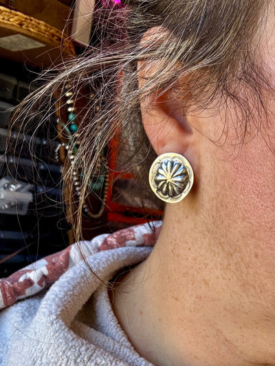 Stamped Sterling Silver Concho Earrings – Unique, Handmade, & USA Made