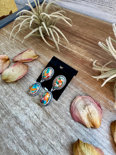 Mojave Spiny Oyster & Turquoise Dangle Earrings – Sterling Silver, USA Made, Post Top