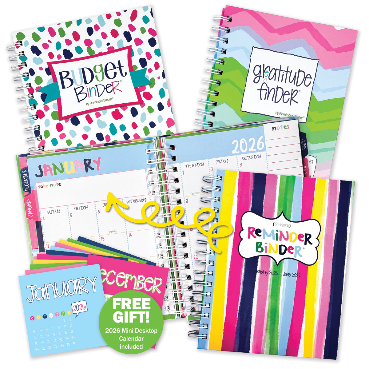 NEW! 2026-27 Dream Gift Bundle + BONUS 2026 Mini Calendar | Reminder Binder® Planner, Gratitude Finder® Journal and Budget Binder™