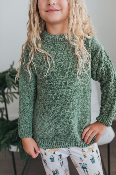 Green Chenille Nutcracker Bell Pant Set