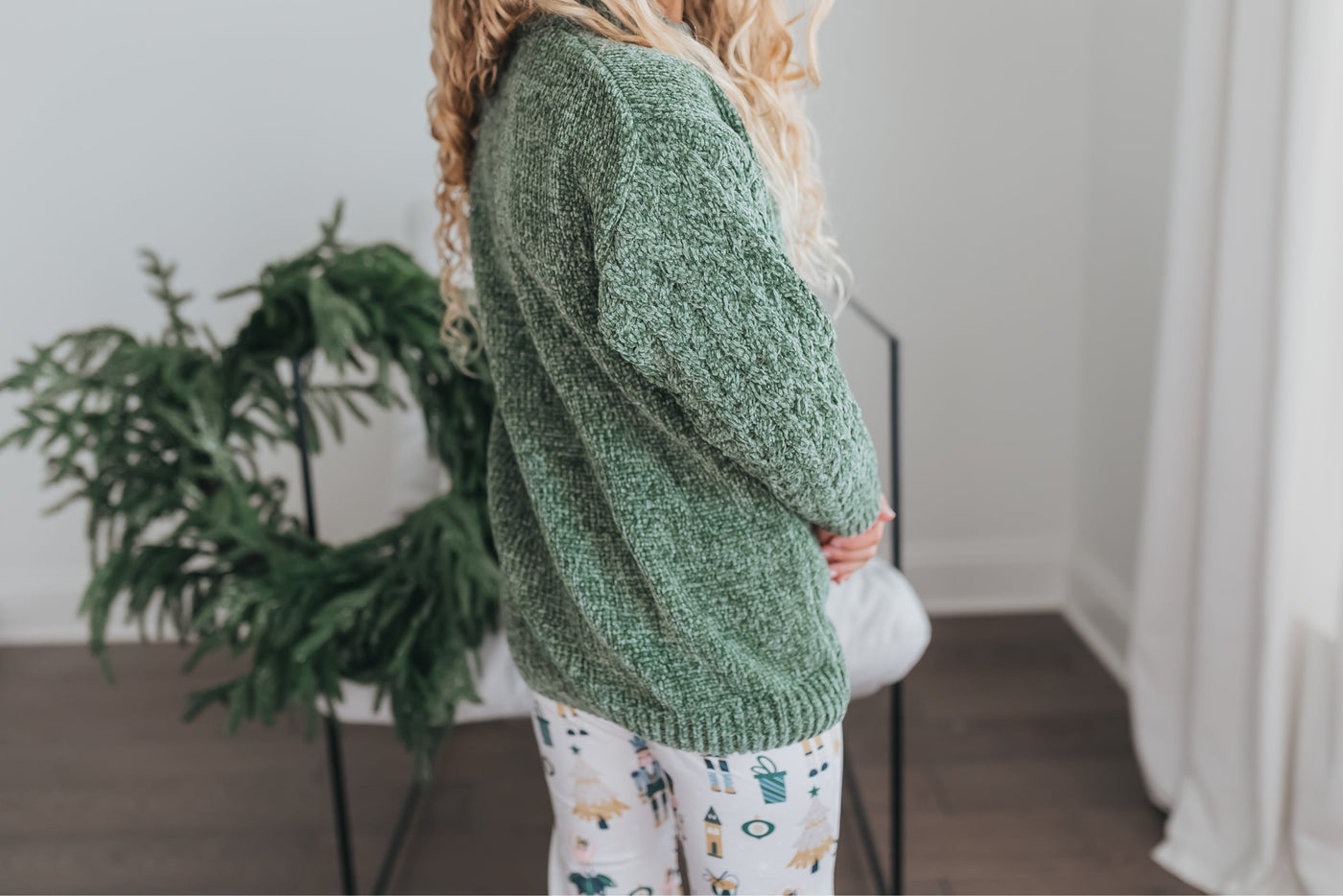 Green Chenille Nutcracker Bell Pant Set