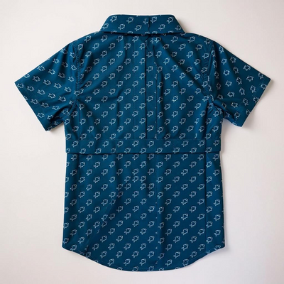 Fishing shirt button up- blue fish