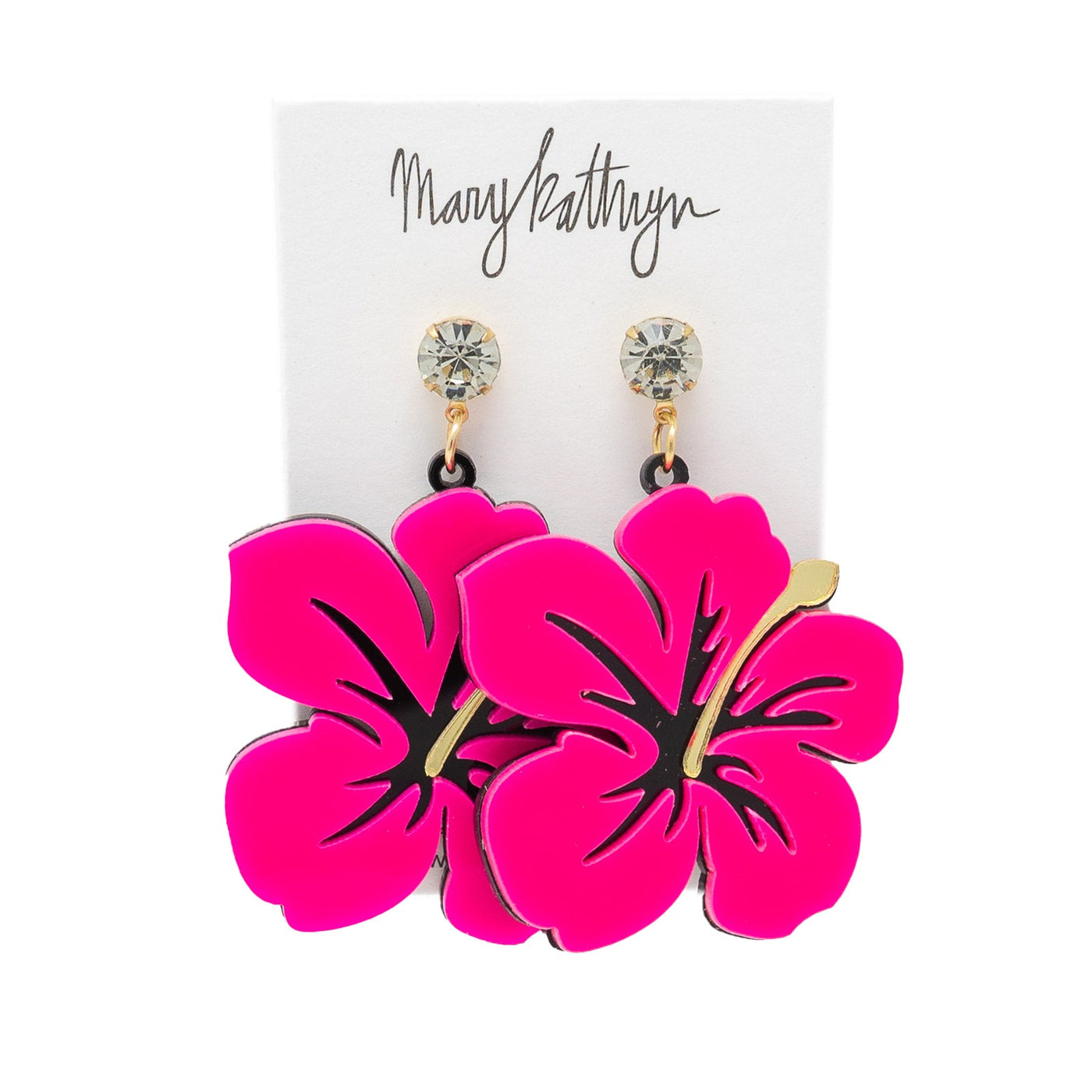 Pink Hibiscus Flower Earrings