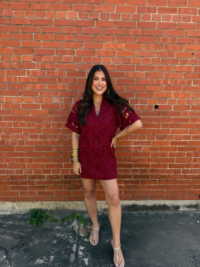 Lulu Short Sleeve Mini Caftan- Ruby