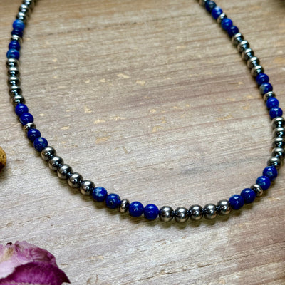 Lapis & Sterling Silver Saucer Necklace – 16” + Extender – 6 mm Lapis
