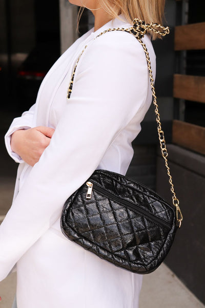 SueEllen Quilted Small Crossbody Bag with Gold Chain Strap