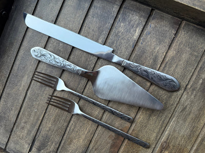 Engraved Cake Forks - Stainless Steel Wedding Cake Fork Set