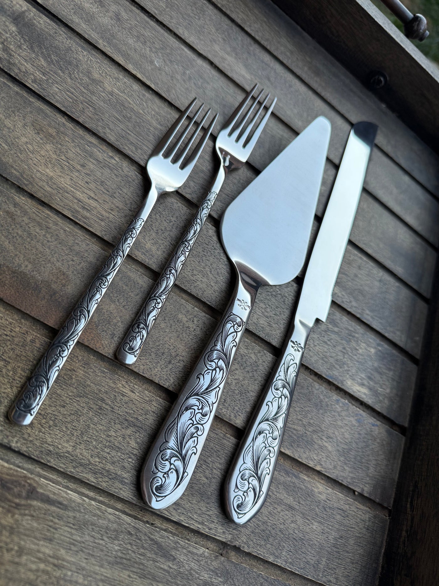 Engraved Cake Forks - Stainless Steel Wedding Cake Fork Set