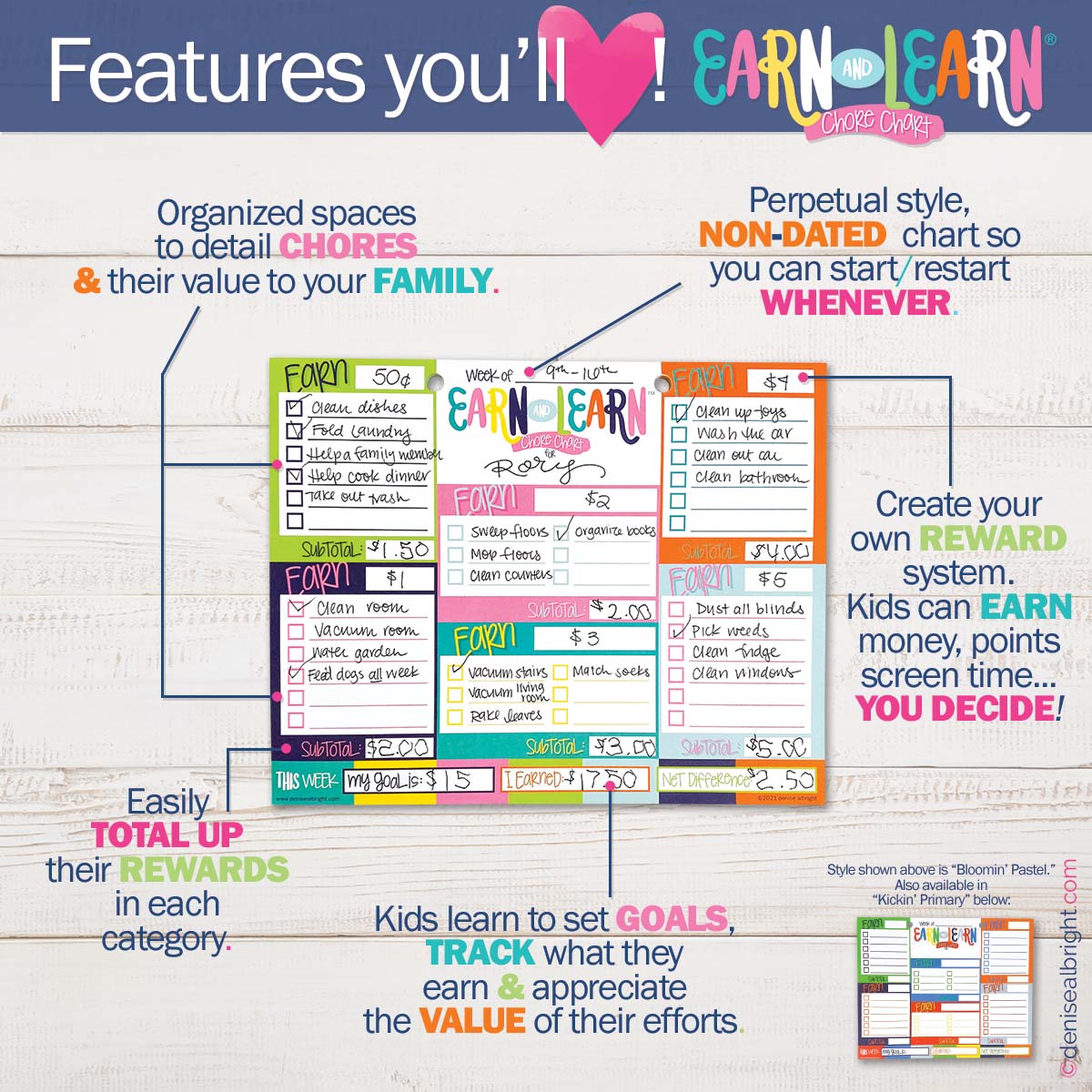 Earn & Learn® Kids Money Management Chore Chart Pad | Dry Erase Savings Tracker for School Age Kids