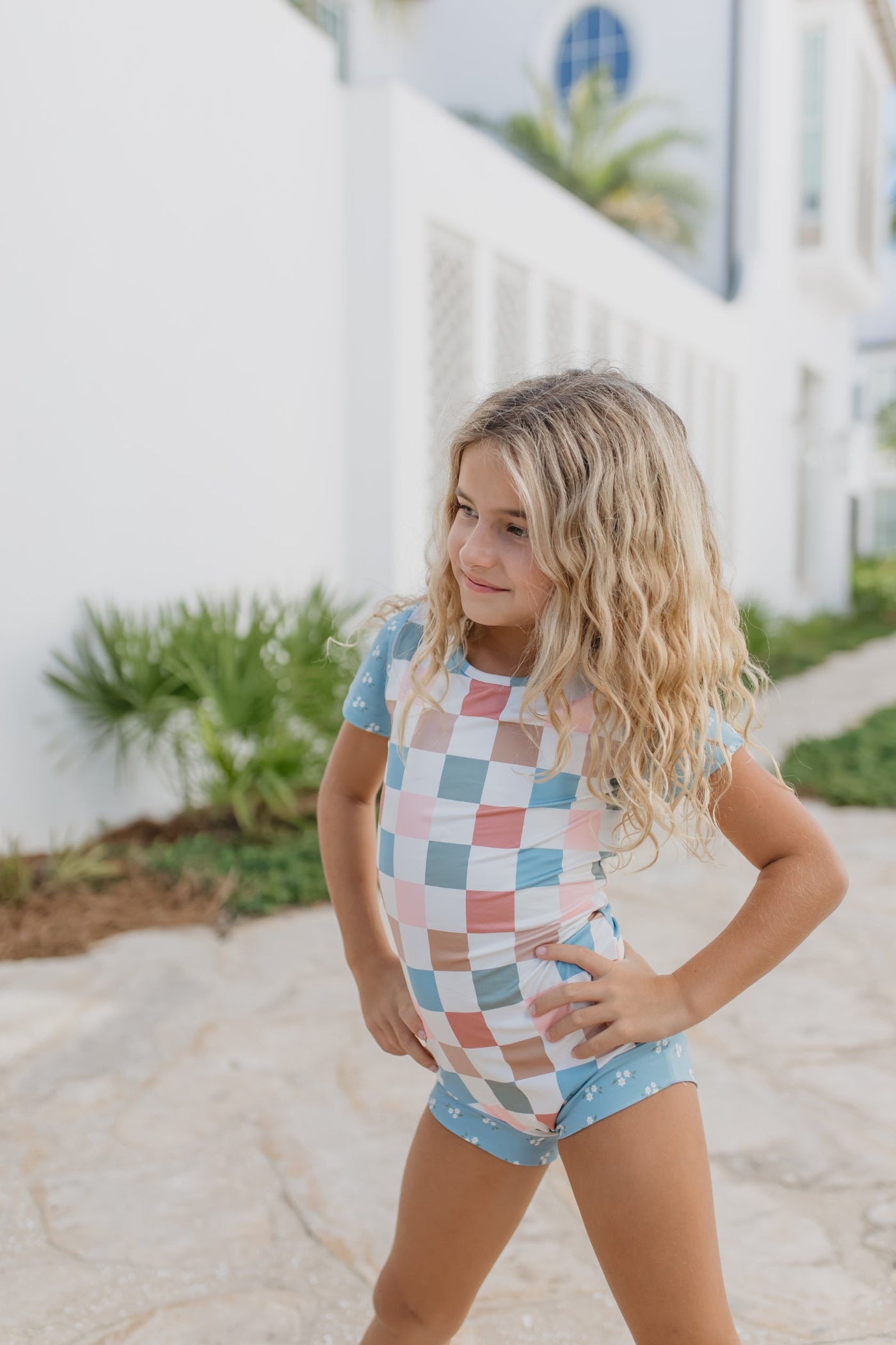 Dusty Blue Check Leotard