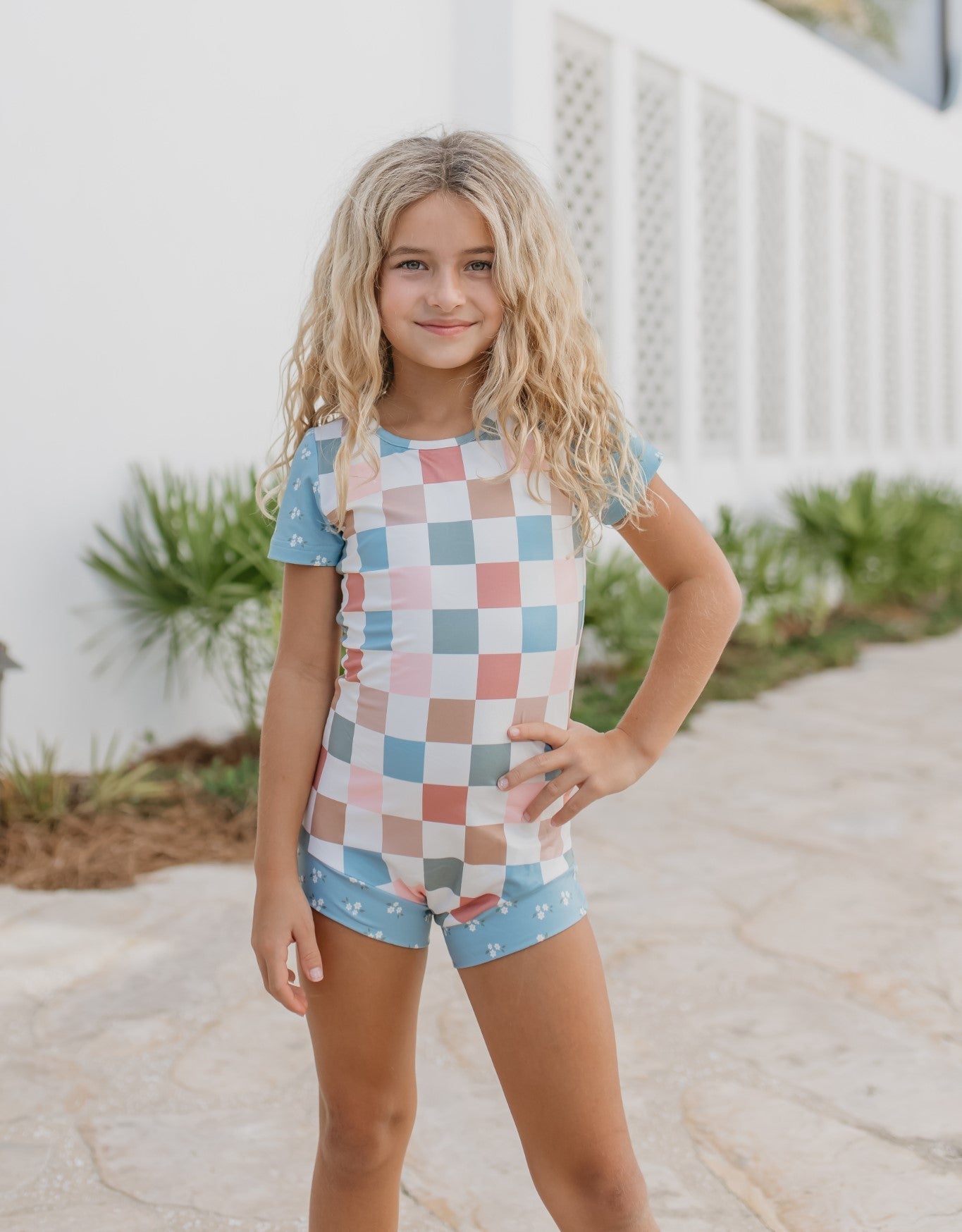 Dusty Blue Check Leotard