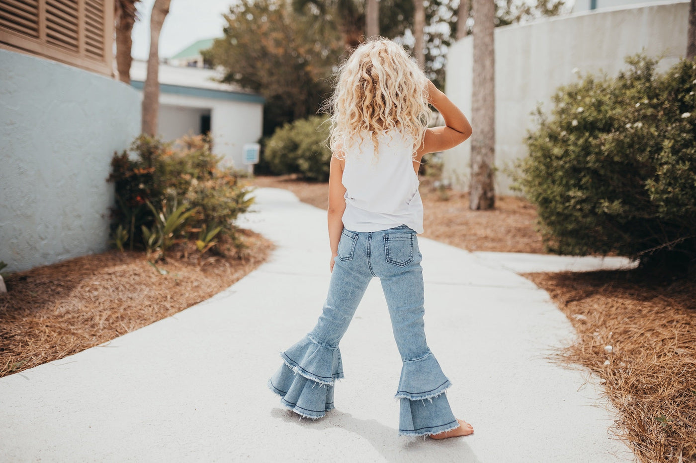 Light Denim Ruffle Pant