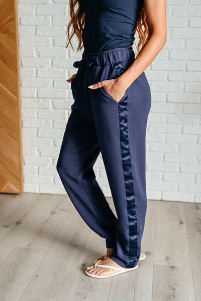 Lysa Satin Stripe Lounge Pants in Smoky Navy