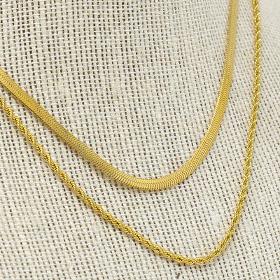 Rope + Herringbone Double Chain Necklace
