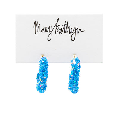 Azure Blue Glitter Hoops