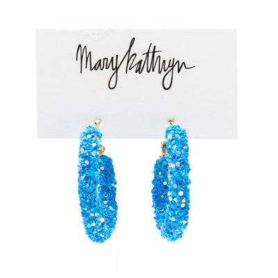 Azure Blue Glitter Hoops