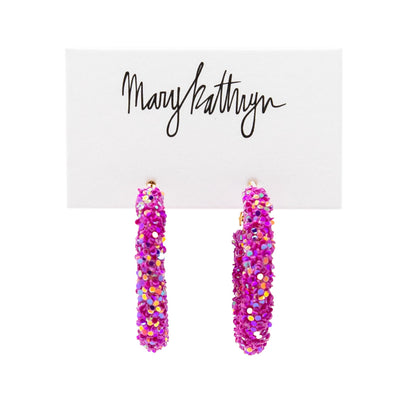 Magenta Glitter Hoops