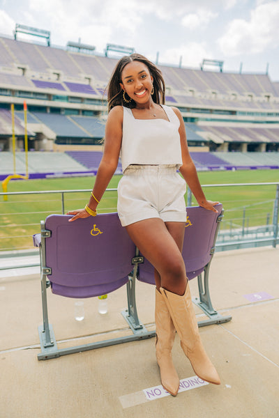 Manning Vegan Leather Cropped Tank Top -  White