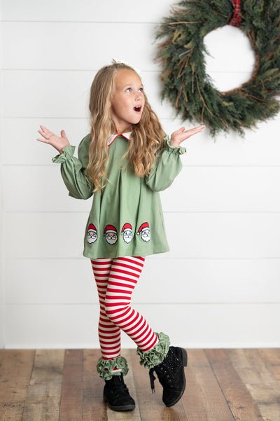 Green Candy Cane Stripe Santa Pant Set