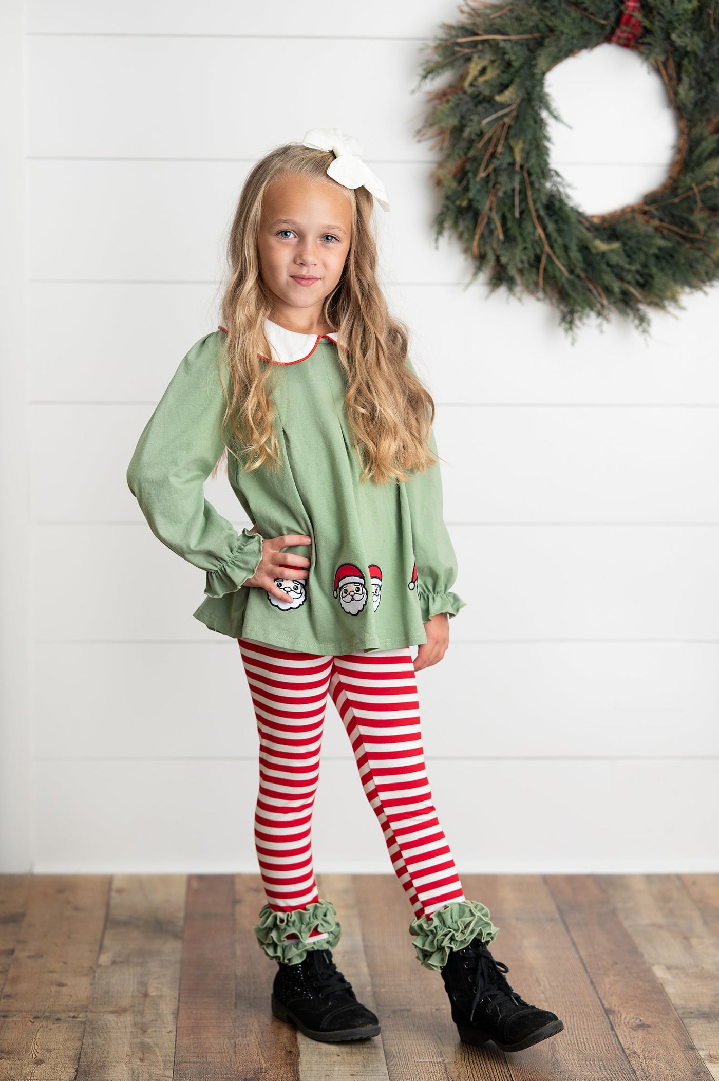 Green Candy Cane Stripe Santa Pant Set