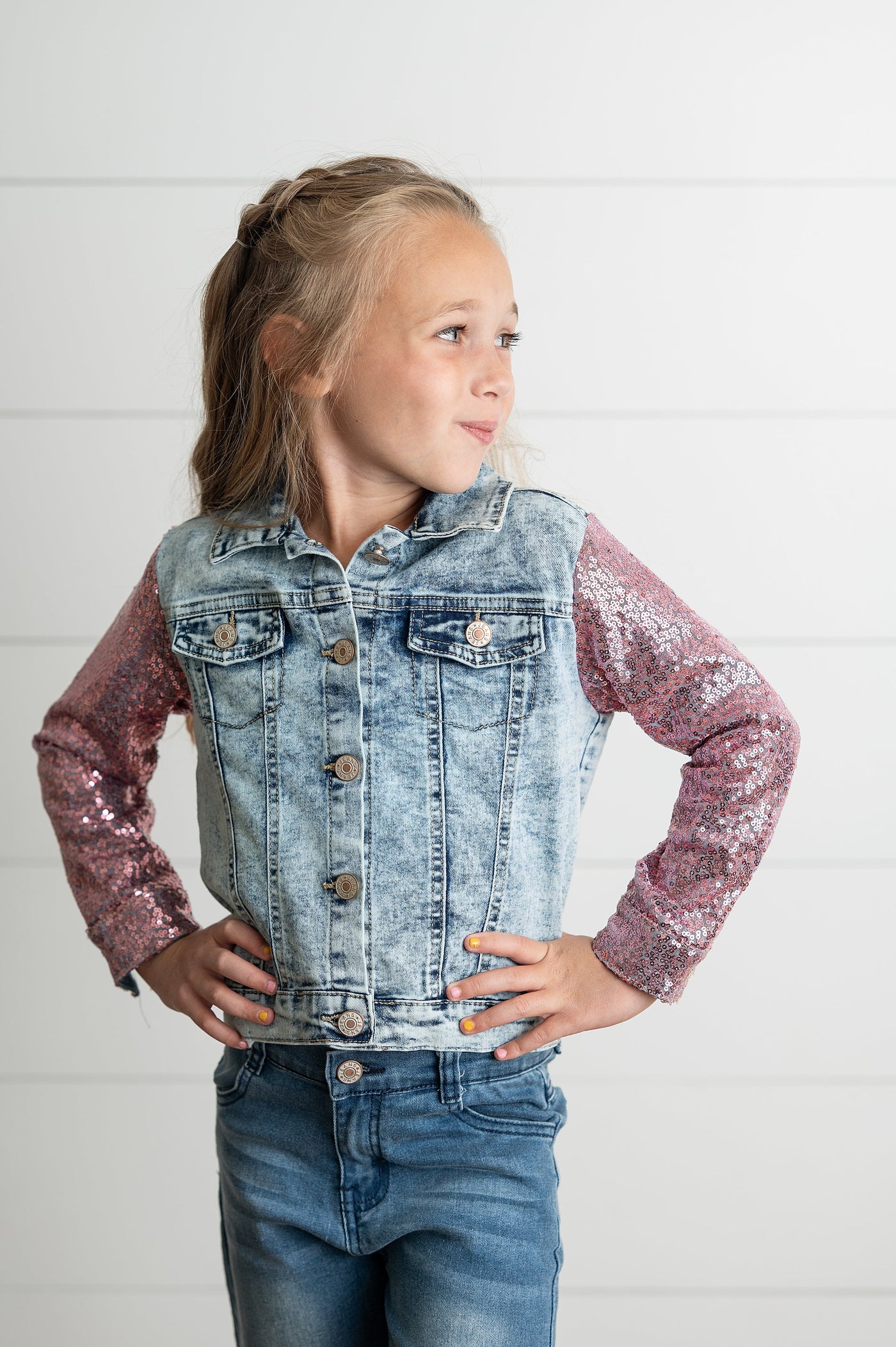 Pink Sequin Denim Jacket