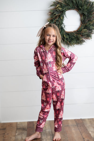 Pink Tree Zip Onesie