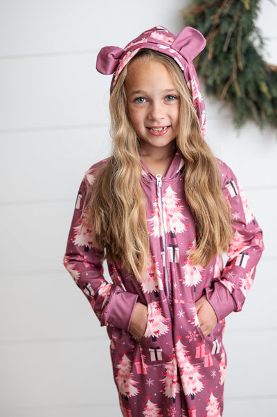 Pink Tree Zip Onesie