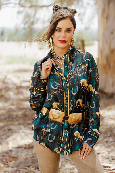 Lucky Plaid Pony Buck Button Up