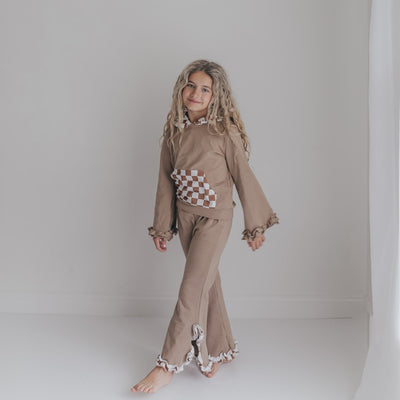 Tan Check Hooded Set