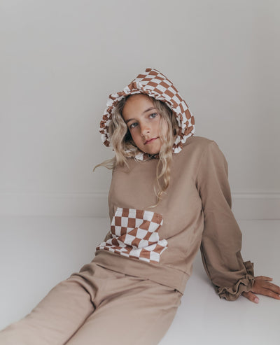 Tan Check Hooded Set